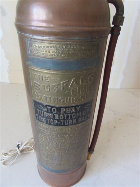 BUFFALO FIRE EXTINGUISHER' FLOOR LAMP & SPITTOON