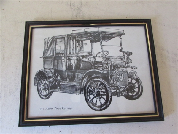 AUTOGRAPHED PHOTO OF UNTOUCHABLES ROBERT STACK & 2 FRAMED OLD TIME CARS