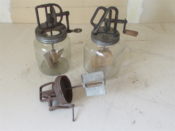 DAZEY & DANDY BUTTER CHURNS WITH GLASS JARS