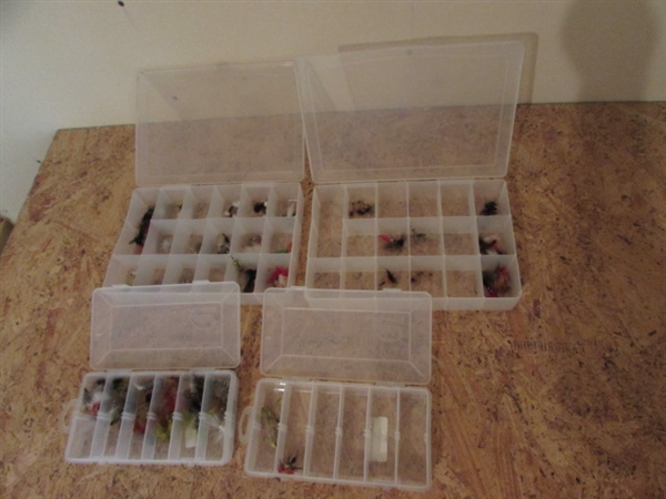 4 ORGANIZER BOXES WITH FISHING FLIES