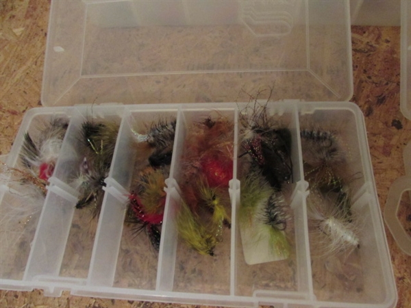 4 ORGANIZER BOXES WITH FISHING FLIES