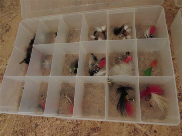 4 ORGANIZER BOXES WITH FISHING FLIES