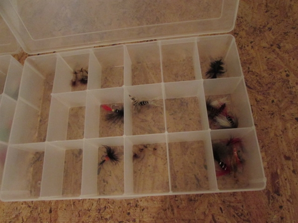 4 ORGANIZER BOXES WITH FISHING FLIES