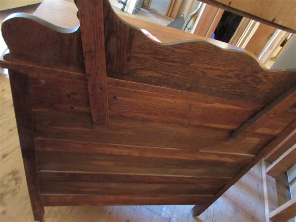 ANTIQUE WOOD DRESSER WITH BEVELED EDGE MIRROR