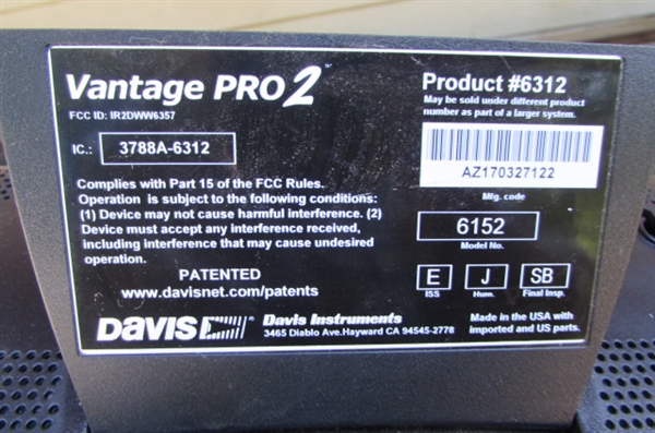 DAVIS VANTAGE PRO 2 WEATHER STATION W/POLE