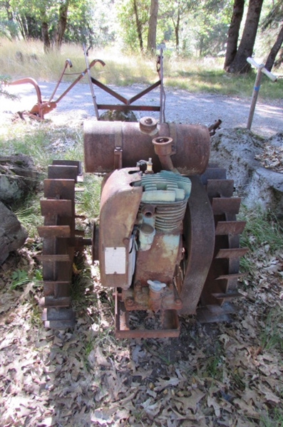 ANTIQUE GAS POWERED WALK BEHIND PLOW? YARD ART