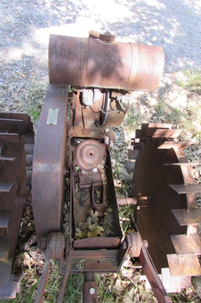 ANTIQUE GAS POWERED WALK BEHIND PLOW? YARD ART