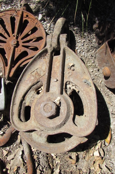 OLD METAL PULLEYS FOR YARD ART