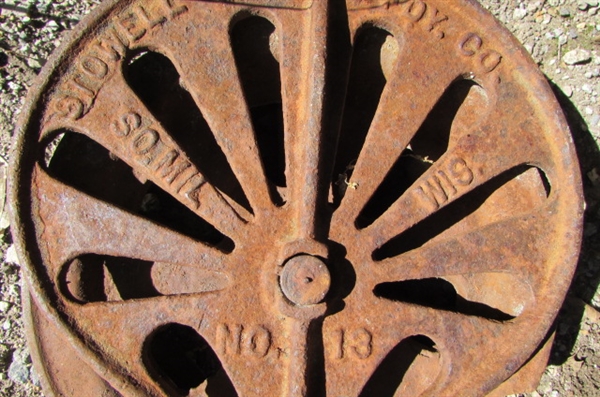 OLD METAL PULLEYS FOR YARD ART