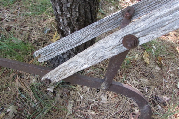 ANTIQUE WALK BEHIND PLOW YARD ART