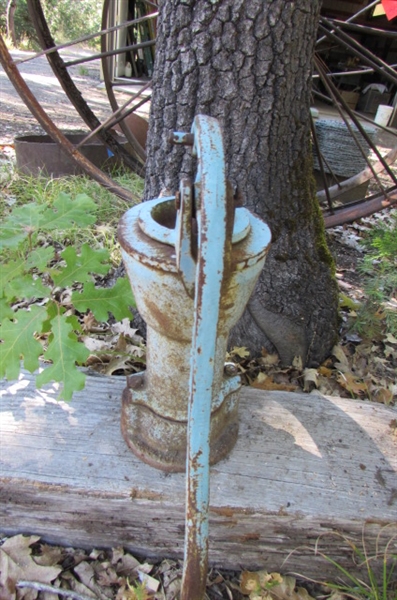 OLD BLUE WATER PUMP YARD ART