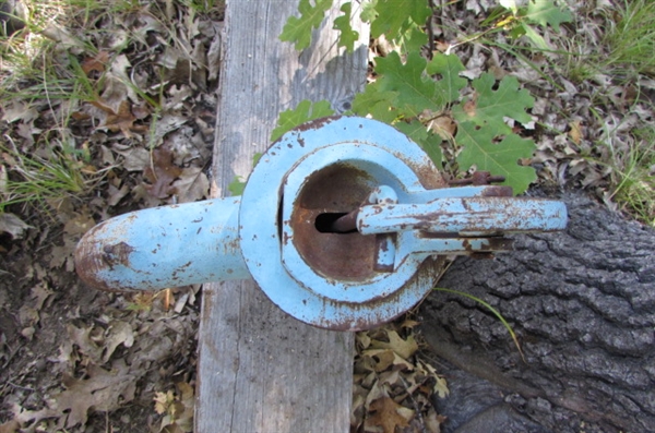 OLD BLUE WATER PUMP YARD ART