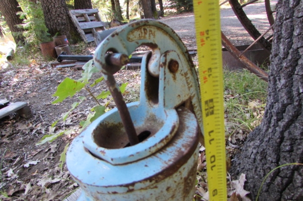 OLD BLUE WATER PUMP YARD ART