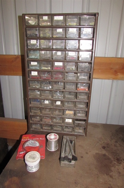 60-DRAWER HARDWARE BIN, SOLDERING SUPPLIES