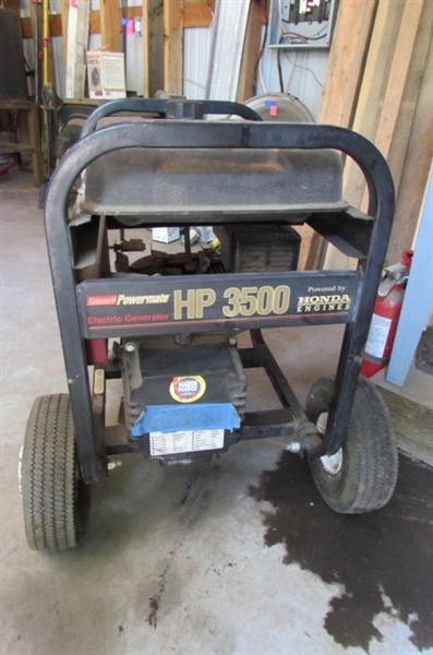 COLEMAN POWERMATE GENERATOR & VINTAGE CUSHMAN BATTERY CHARGER