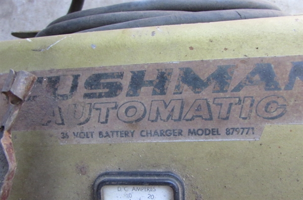 COLEMAN POWERMATE GENERATOR & VINTAGE CUSHMAN BATTERY CHARGER