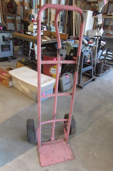 METAL TRASH CAN, HAND TRUCK & FURNITURE DOLLY