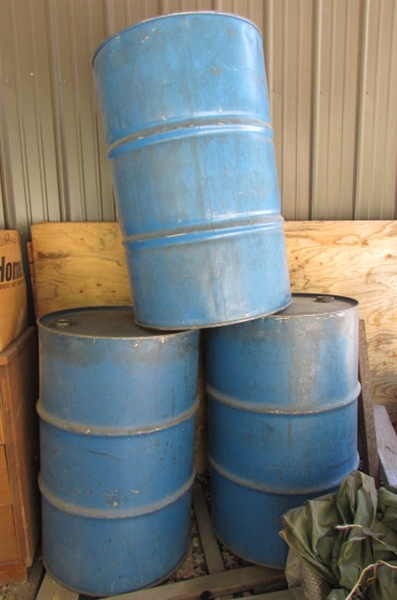 3-55 GALLON METAL DRUMS