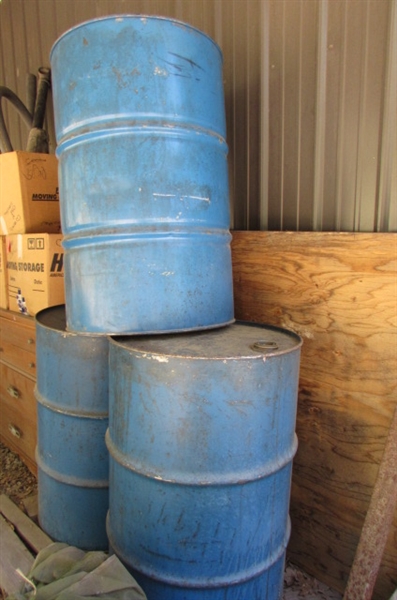 3-55 GALLON METAL DRUMS