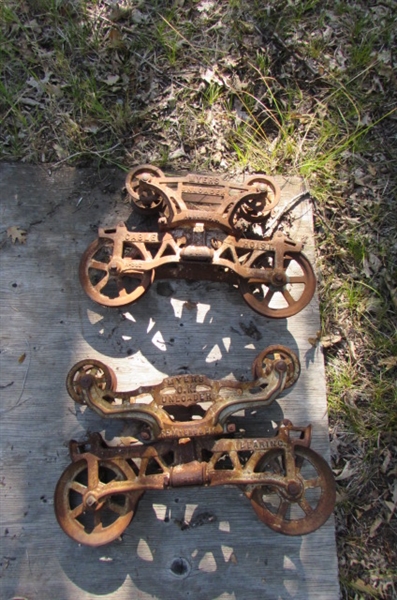 PAIR OF MEYER UNLOADER CABLE HOIST YARD ART