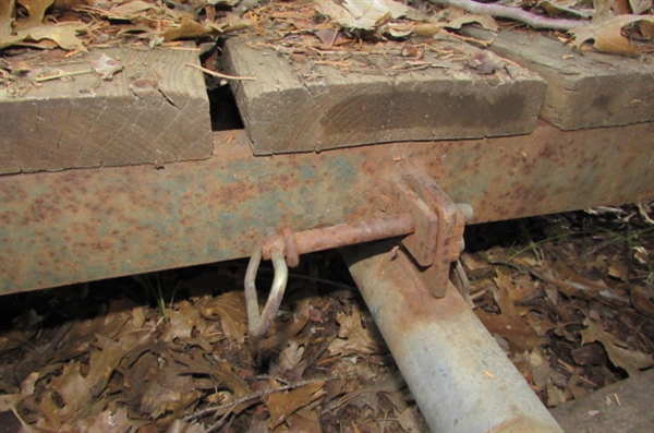 FLATBED TRAILER WITH WOODEN RAILS FOR PARTS OR REPAIR