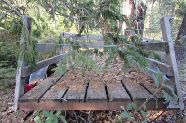 FLATBED TRAILER WITH WOODEN RAILS FOR PARTS OR REPAIR