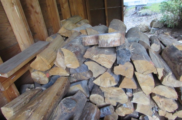 CUT AND STACKED FIREWOOD IN SHED