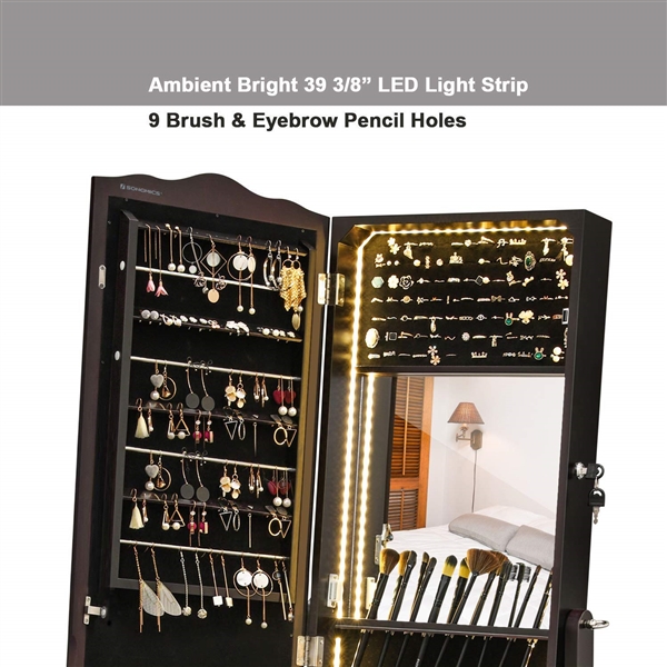 JEWELRY ARMOIR WITH LED LIGHT STRIP AND FULL LENGTH MIRROR 