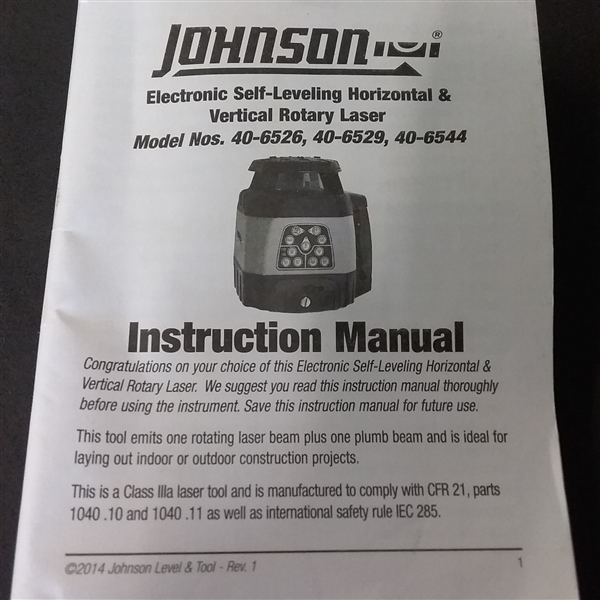 JOHNSON ELECTRONIC SELF LEVELING HORIZONTAL & VERTICAL ROTARY LASER