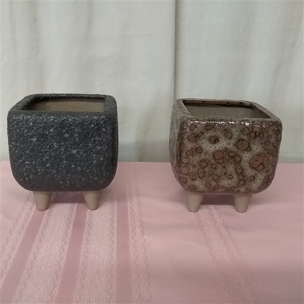 TWO SMALL CLAY FLOWER POTS