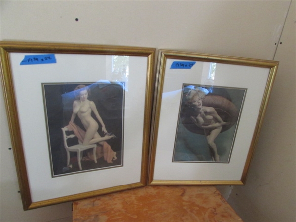 PAIR OF TASTEFUL VINTAGE NUDE PRINTS - MATTED & FRAMED