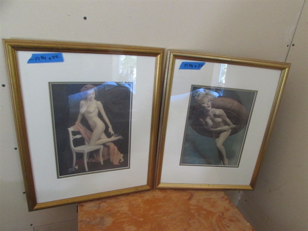 PAIR OF TASTEFUL VINTAGE NUDE PRINTS - MATTED & FRAMED