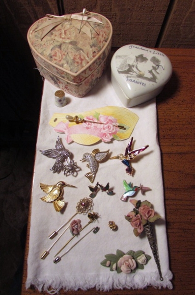 HEART SHAPED TRINKET BOXES & HUMMINGBIRD JEWELRY