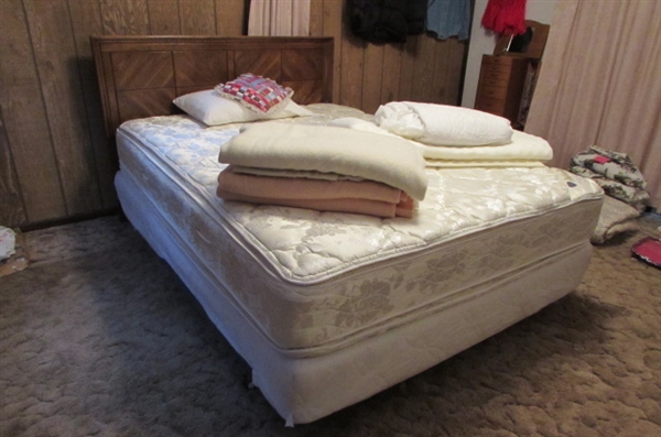 FULL SIZE BED WITH 'BROOKSTONE' WOODEN HEADBOARD