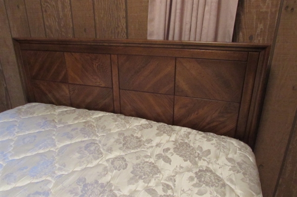 FULL SIZE BED WITH 'BROOKSTONE' WOODEN HEADBOARD