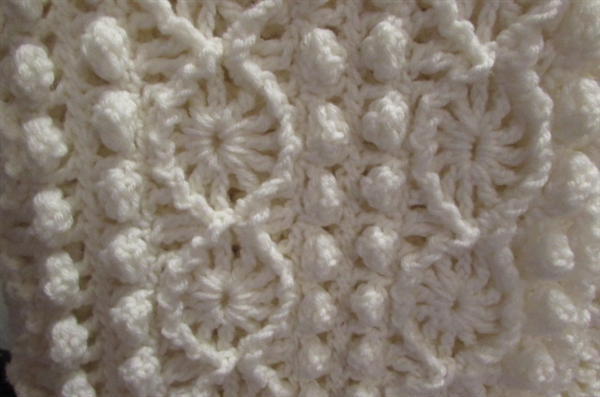 3 WHITE KNITTED/CROCHETED THROWS