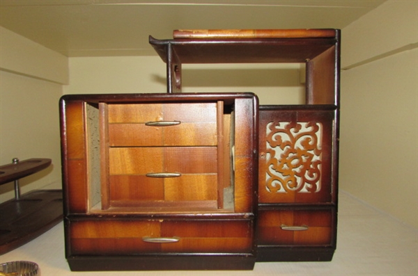 WWII WOODEN JEWELRY BOX, WATCHES & MORE