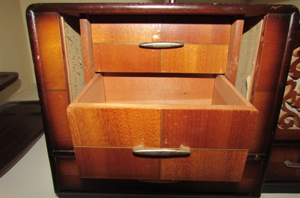 WWII WOODEN JEWELRY BOX, WATCHES & MORE