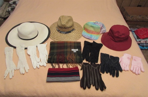 ASSORTED LADIES HATS, GLOVES & SCARF