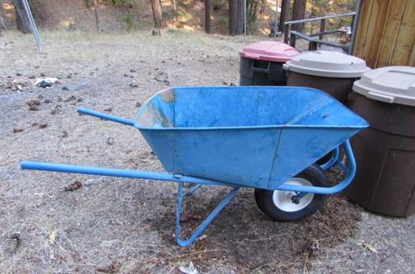 WHEELBARROW & TRASH CANS