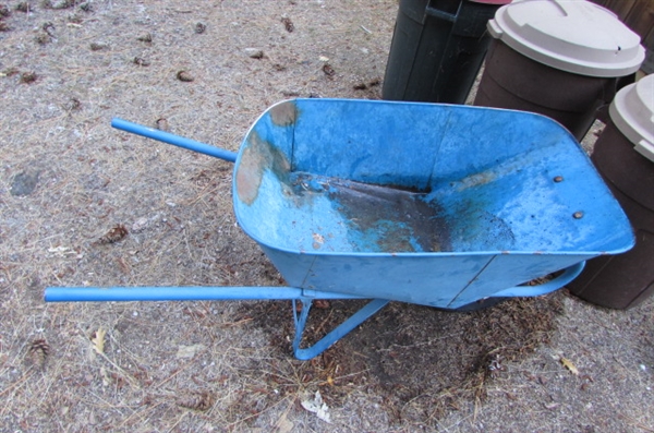 WHEELBARROW & TRASH CANS