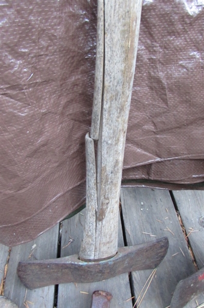 LARGE TARP, AXE, SPLITTING MAUL, WEDGES