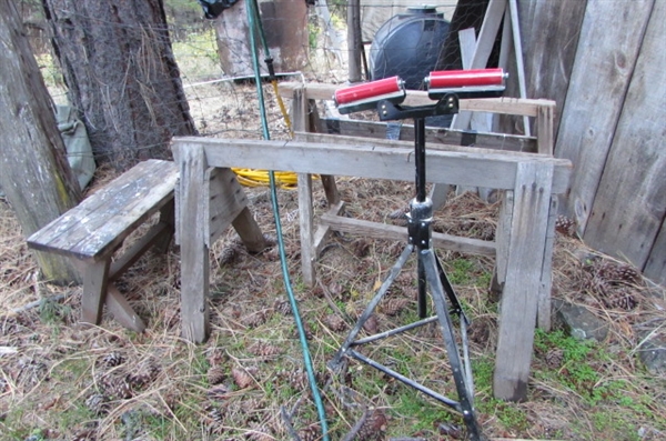 2 SAWHORSES, ROLLER & BENCH