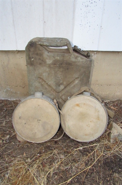 2 VINTAGE CANTEENS & A 5-GALLON JERRY CAN