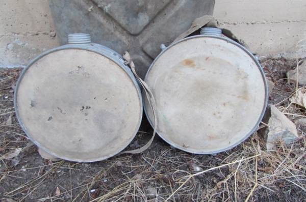 2 VINTAGE CANTEENS & A 5-GALLON JERRY CAN