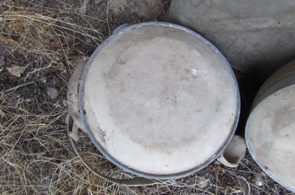 2 VINTAGE CANTEENS & A 5-GALLON JERRY CAN