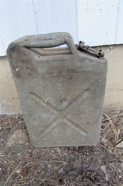 2 VINTAGE CANTEENS & A 5-GALLON JERRY CAN