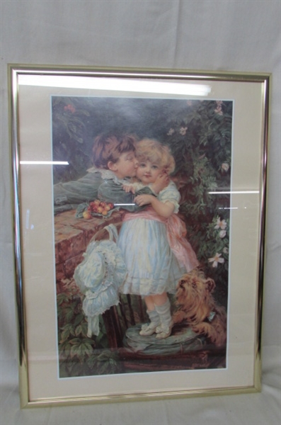 OVER THE GARDEN WALL LITHOGRAPH 'PEARS' VICTORIAN CHILDREN FRAMED UNDER GLASS