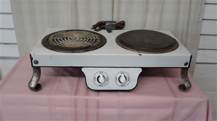 VINTAGE ENAMEL ELECTRIC COOK TOP GRILL AND HOT PLATE