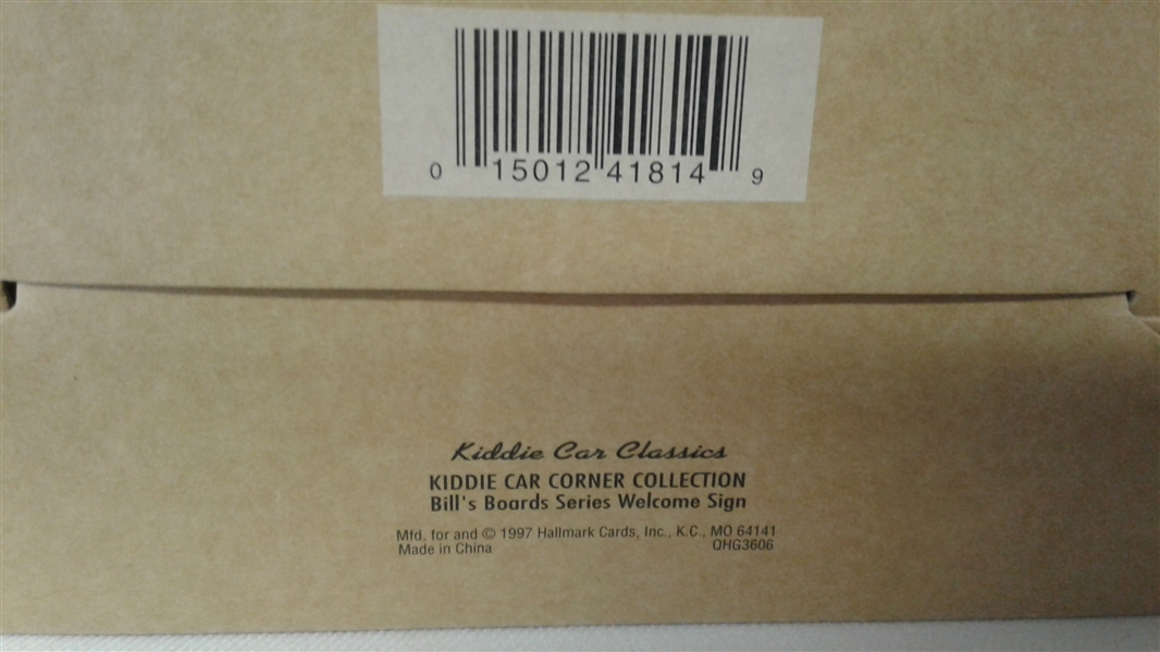 VINTAGE HALLMARK KIDDIE CAR CORNER COLLECTION BILL'S BOARDS WELCOME SIGN